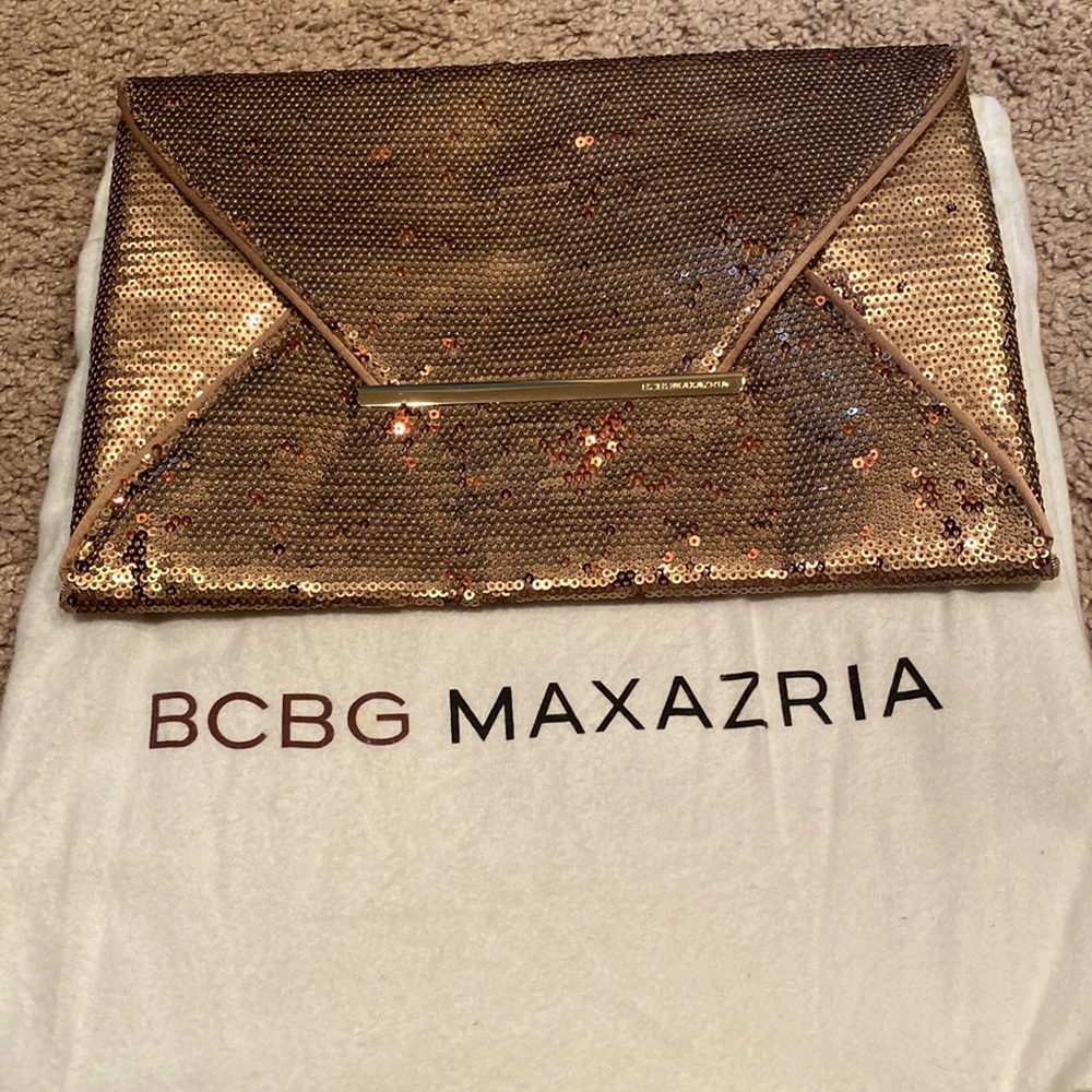 BCBGMAXAZRIA metallic sequin envelope clutch